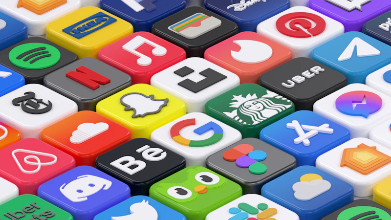 Grid of colorful three-dimensional app icons