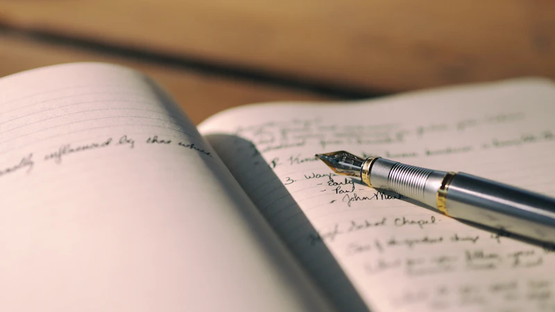 Pen resting on lined notebook paper