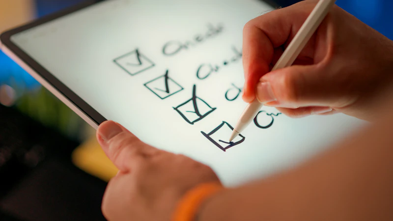 Hand marking off items on a checklist