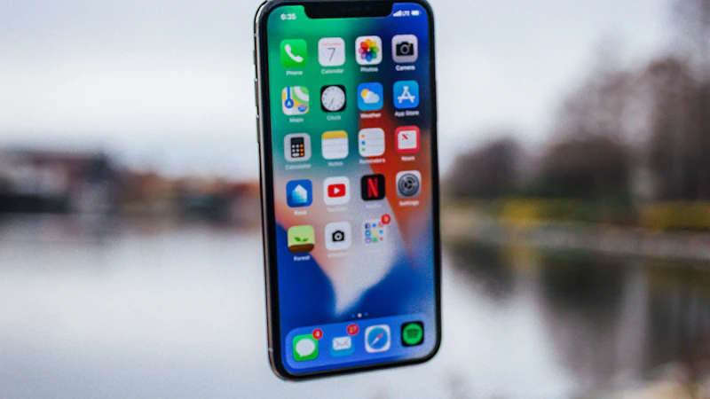 Silver iPhone floating above an open palm
