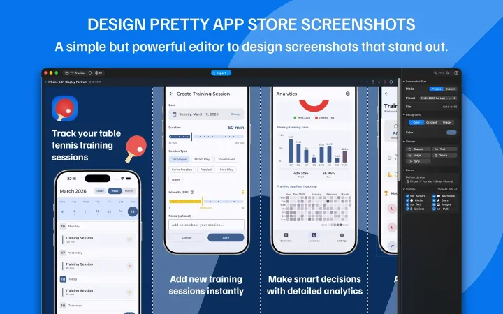 Screenshot Bro export showing a finished App Store screenshot layout with a device frame and large headline